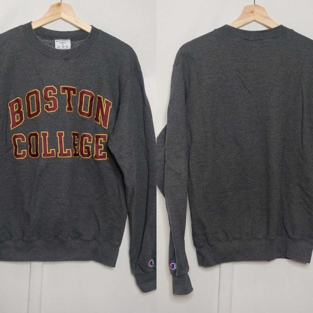 Boston College Crew Neck Pullover‎ Sweatshirt Vintage Cotton Gray S Champions